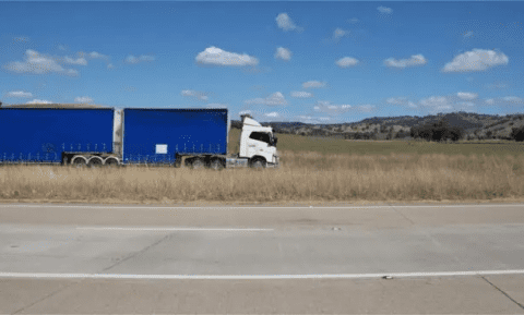 Truck driving along a highway