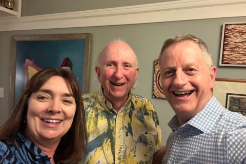 Umwelt's Dr Sheridan Coakes and Piers Gillespie with Peter Sandman