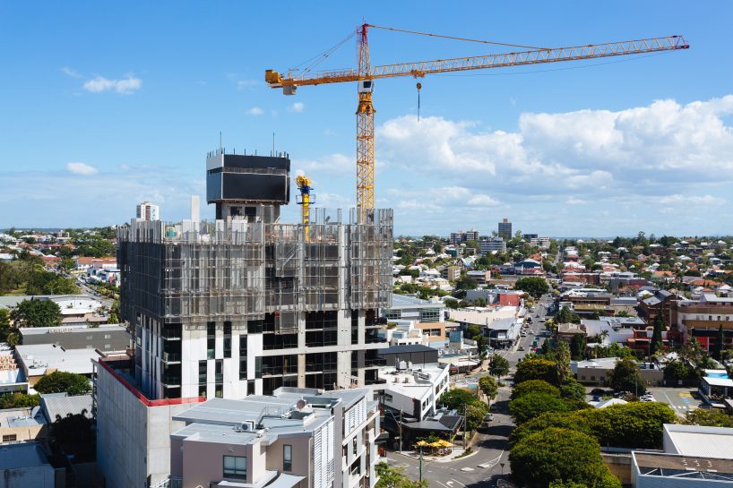 Australian construction site with screen system during the day (Brisbane, South Bank, QLD, Australia)
