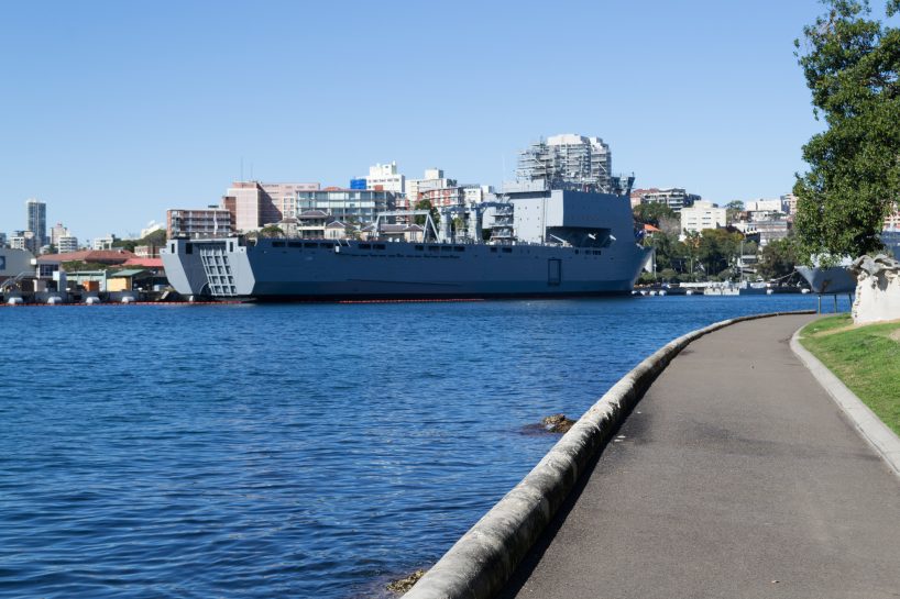Warship by the Royal Botanical Gardens in Sydney